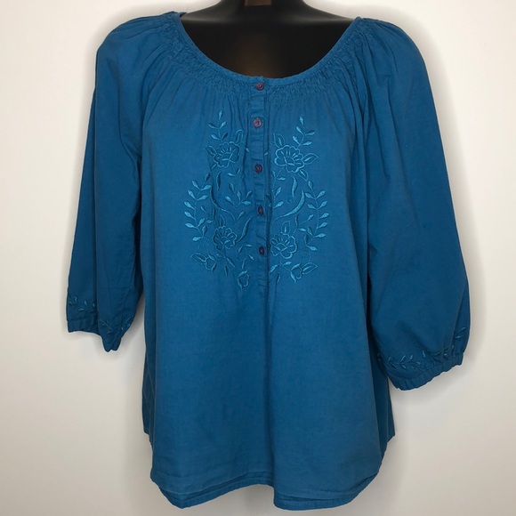 Sonoma Tops - ☘️SONOMA embroidered 1/2 button 3/4 sleeve boho L
